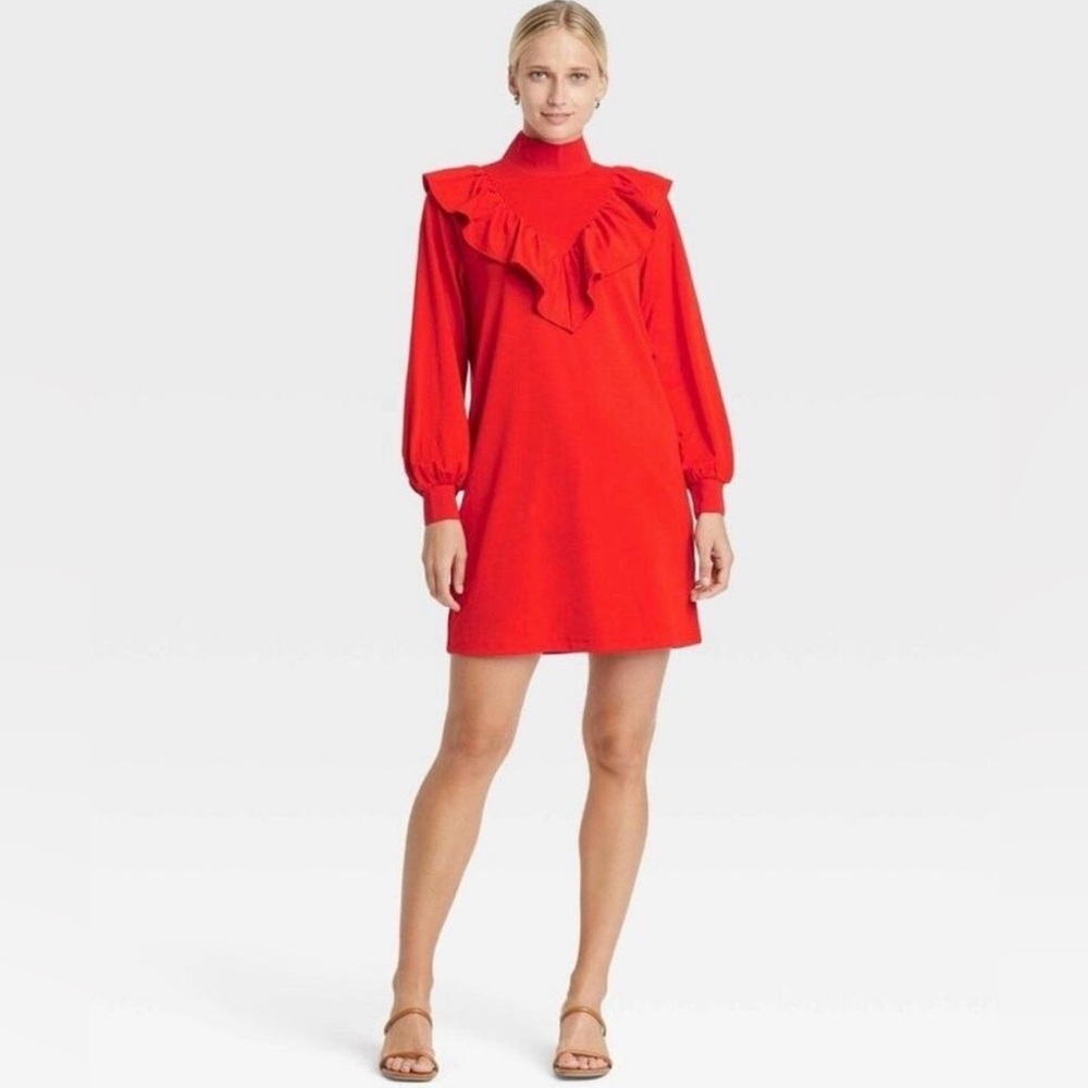 Who What Wear Red Long Sleeve Dress